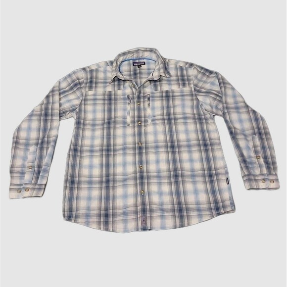 Patagonia Other - Patagonia Sun Stretch Shirt Mens M Blue Plaid Long Sleeve Backcountry Zip Pocket